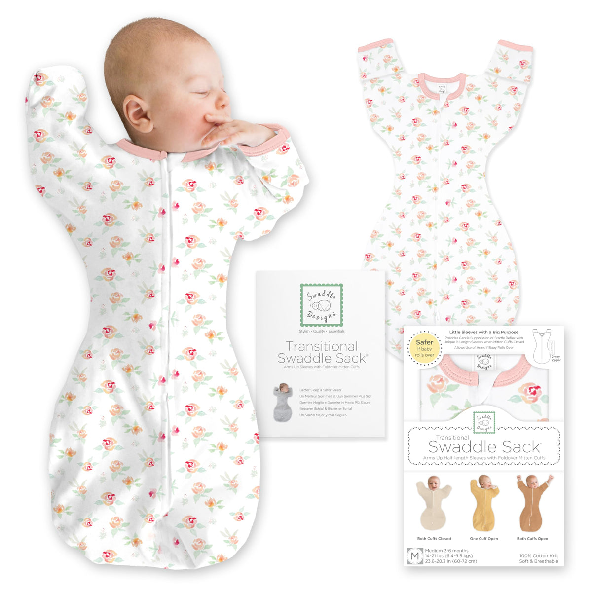 SwaddleDesigns Transitional Swaddle Sack, Cotton, Heathered Gray, 6-9mo