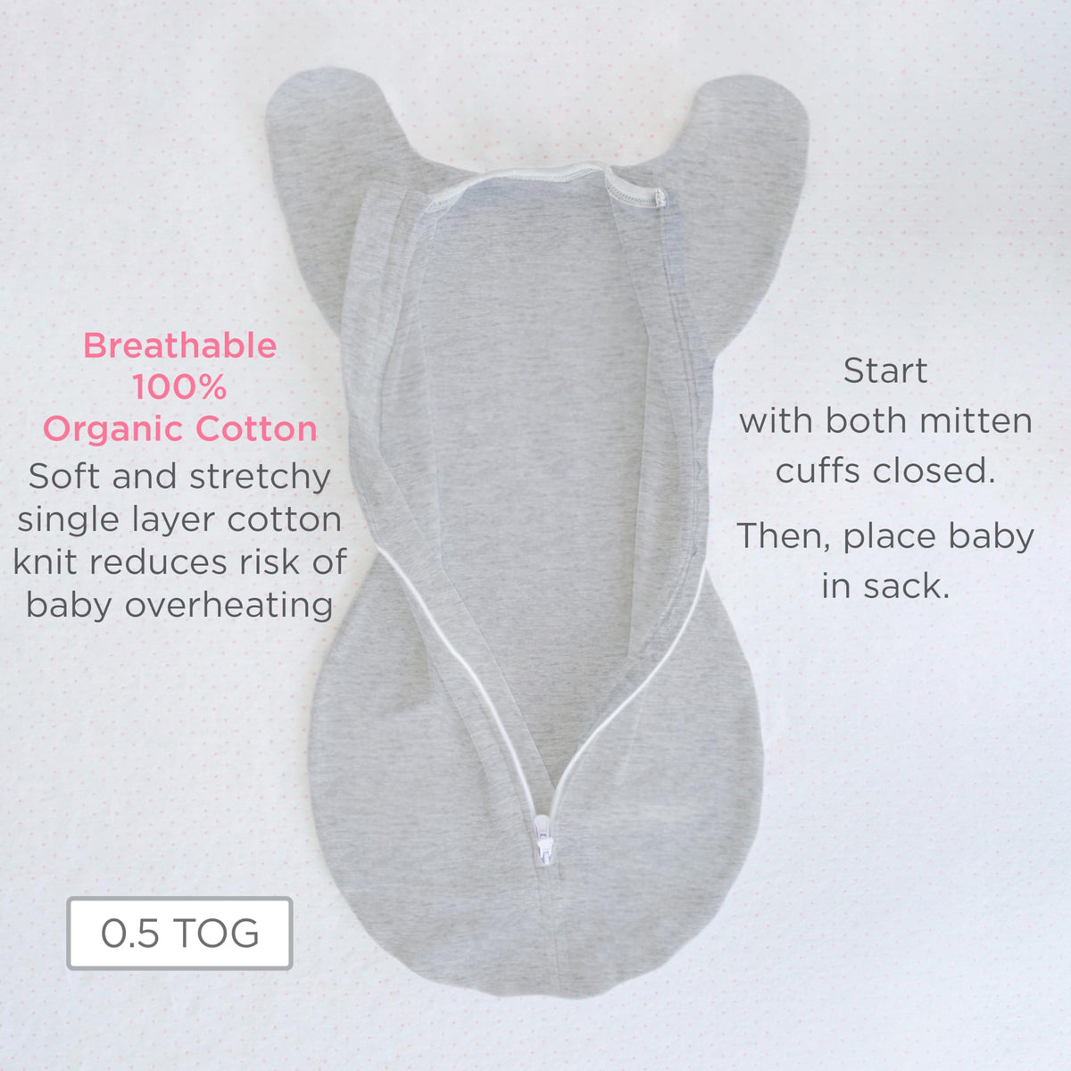 SwaddleDesigns Transitional Swaddle Sack, Cotton, Heathered Gray, 6-9mo