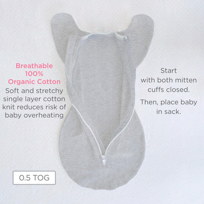 SwaddleDesigns Transitional Swaddle Sack, Cotton, Heathered Gray, 6-9mo