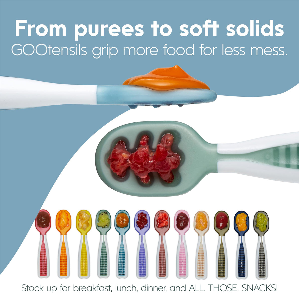 NumNum Baby Spoons Self Feeding 6 Months, 2-Pack Blue/Orange