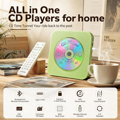 Gueray CD Player Portable Bluetooth Desktop CD Player for Home (Black)