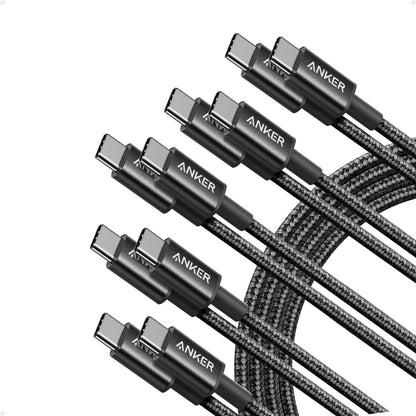 Anker USB C to USB C Cable, 60W Fast Charging Cable (2-Pack, 6 ft, Black)