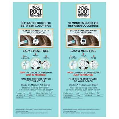 L'Oreal Paris Magic Root Permanent Hair Color Kit, 100% Gray Hair Coverage In Just 10 Minutes, Precision Brush Applicator for Seamless Application, 4 Dark Brown (1 Count)