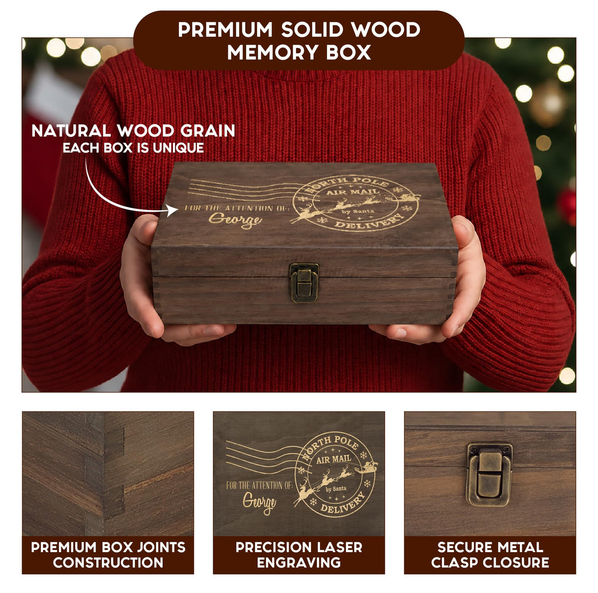 Personalized Wooden Keepsake Box, Custom Engraved Memory Box with Lid