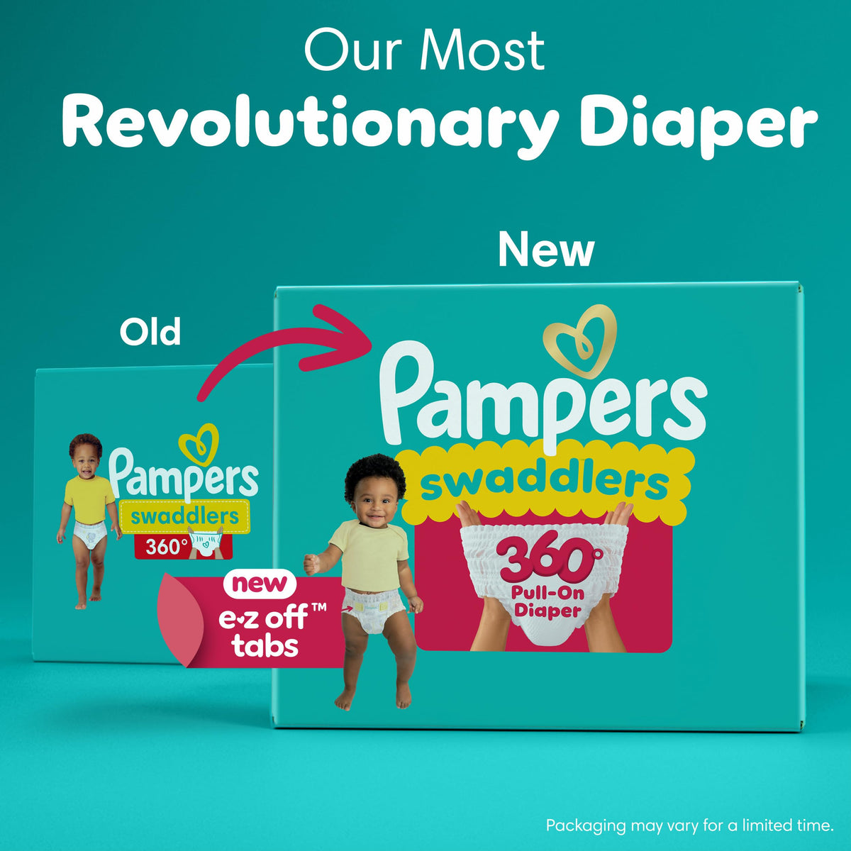 Pampers Diapers - Swaddlers 360° - Size 5, 116 Count, up to 100% Leakproof Comfy Dry Fit, Designed for Easy Changes, Pull On Baby Diaper