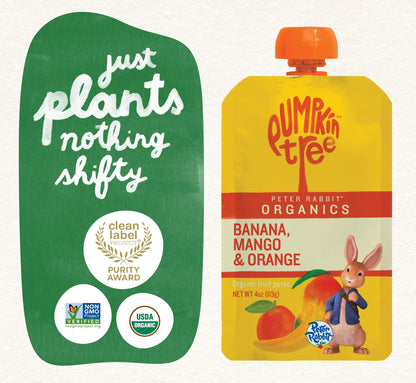 Pumpkin Tree Peter Rabbit Organics, Banana, Mango, and Kale, 4 Squeeze Pouch, Mango, Broccoli & Kale, 4.4 Ounce (Pack of 10)