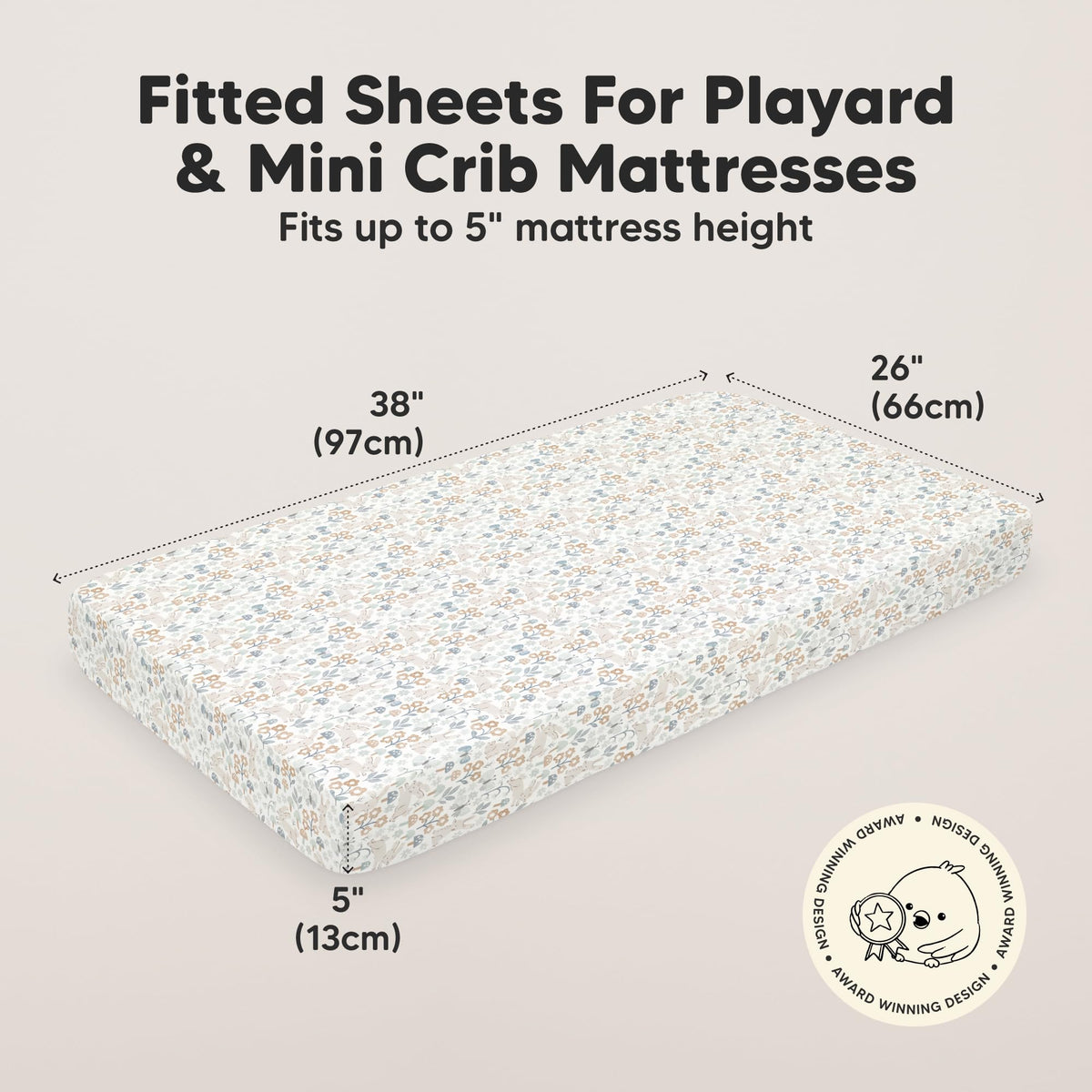 2pk Mini Crib Sheets Fitted 38x26 Pack N Play Mattress Sheet (Bumble Bear)