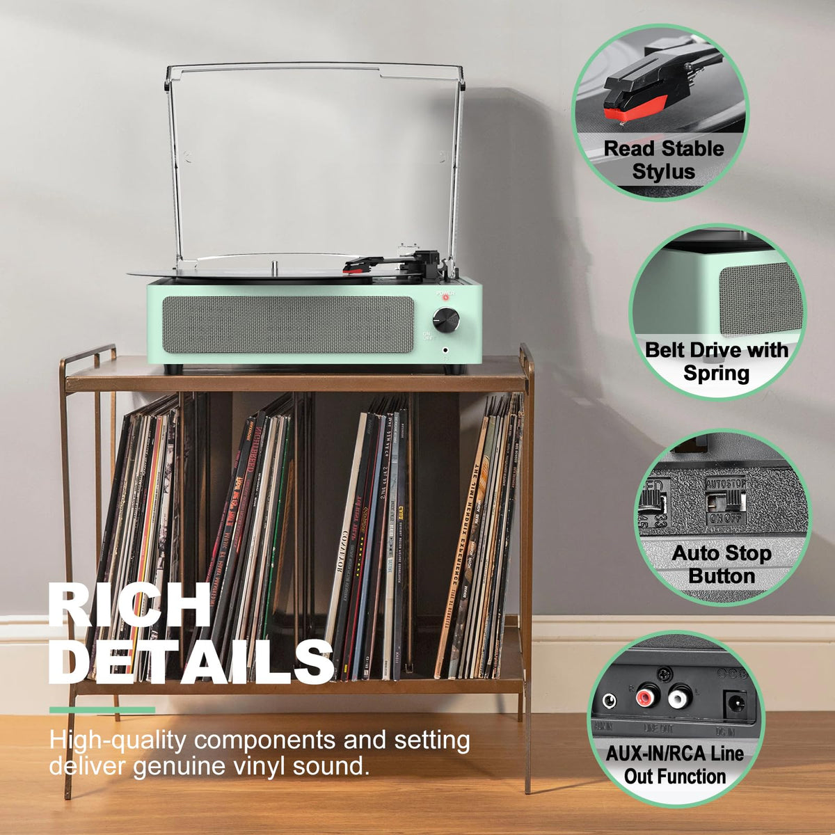 Seasonlife® Record Player for Vinyl Turntable with Speakers,Pale Purple