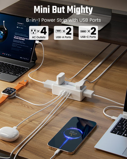 10Ft Long Extension Cord, SUPERDANNY Flat Plug Surge Protector Power Strip