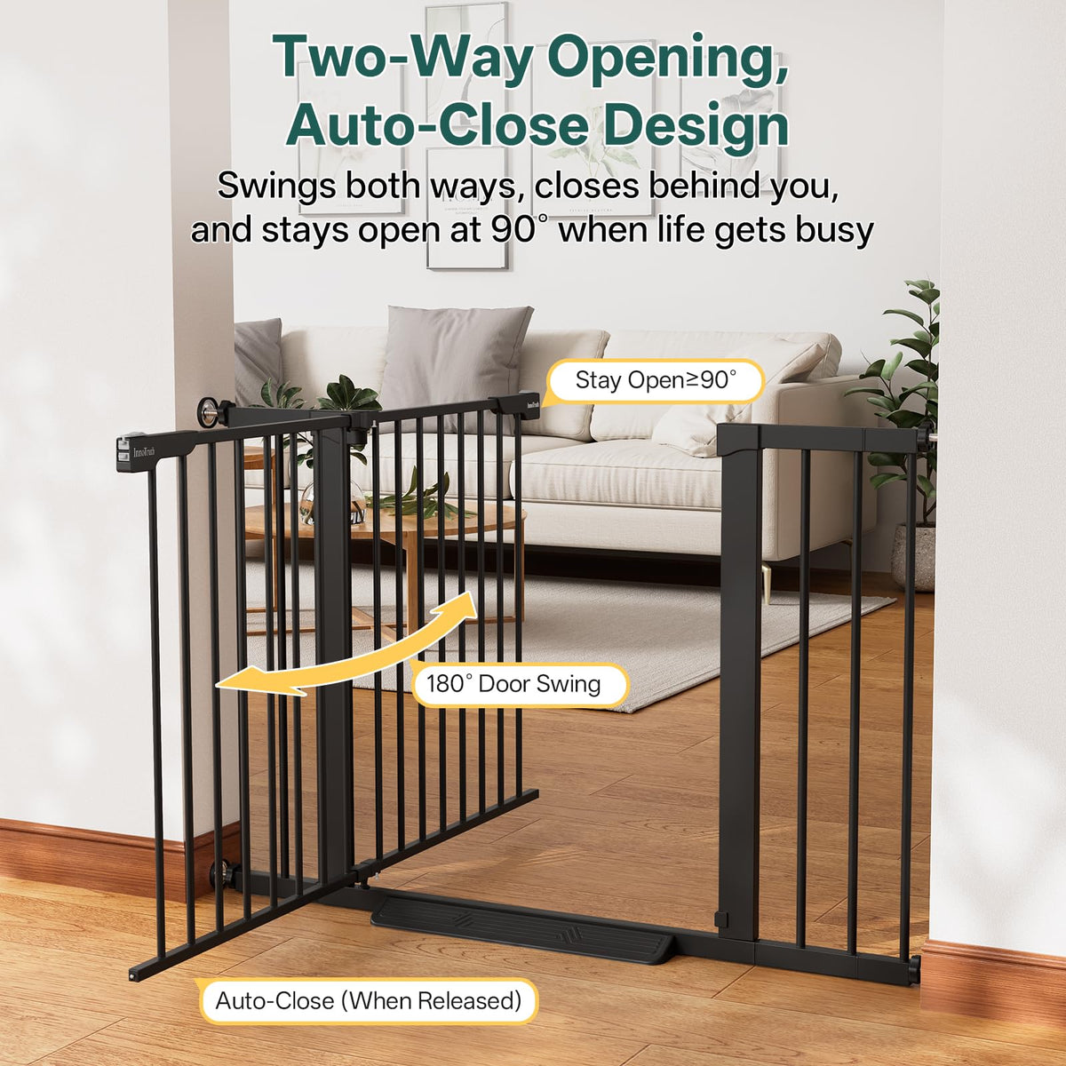 InnoTruth 27-36.6 in Wide Baby Gate for Stairs and Doorways, Black