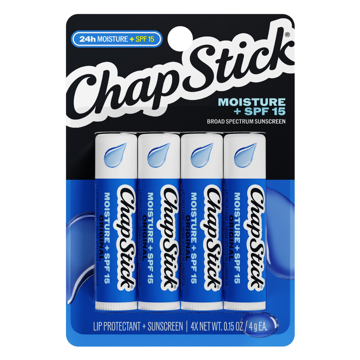 ChapStick Moisturizer Original Lip Balm Tubes, SPF 15 and Skin Protectant - 0.15 Oz (Pack of 3)