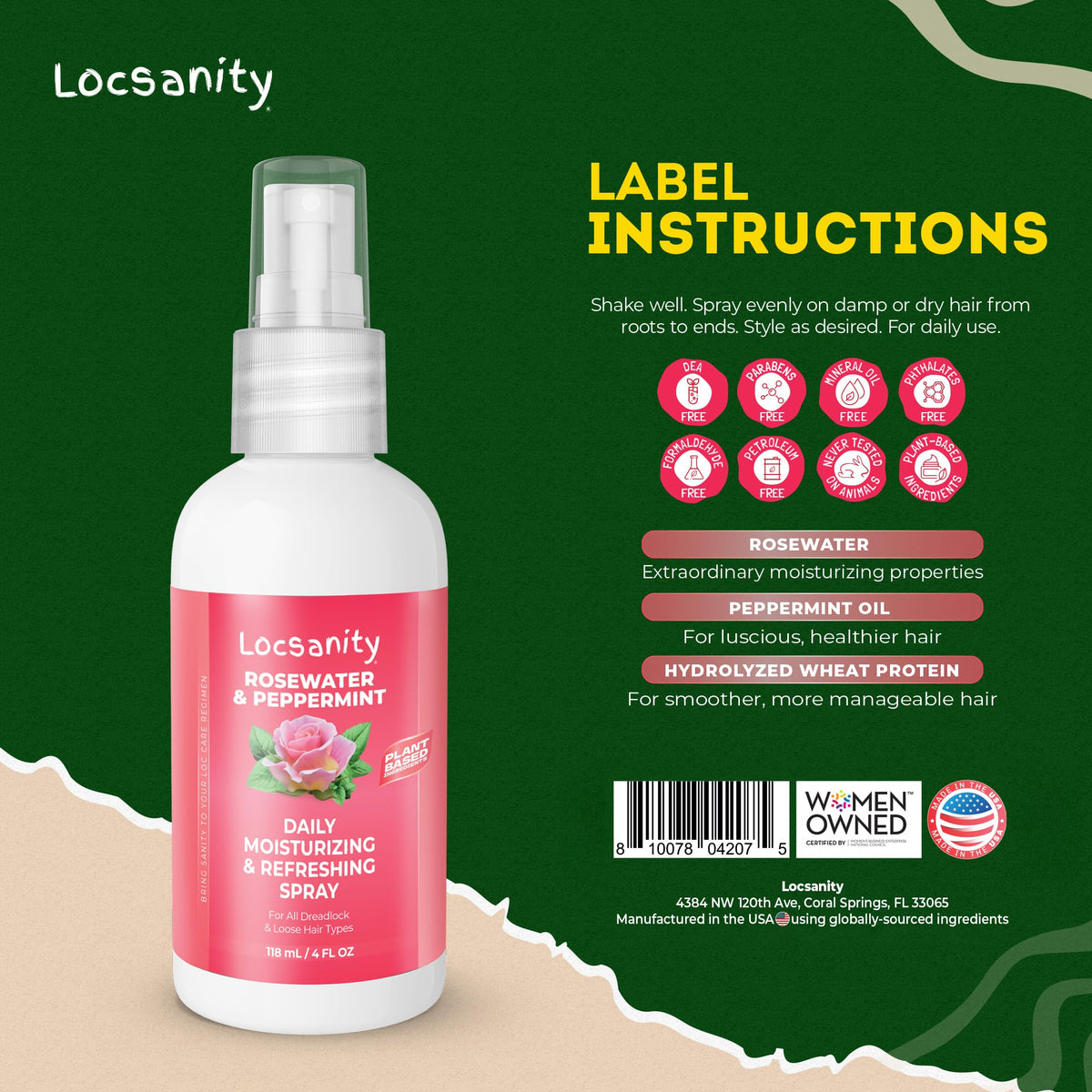 Loc Spray - Locsanity Daily Moisturizing Rosewater & Peppermint Spray for Locs, Dreadlocks - Lightweight Frizz Control Hair & Scalp Moisturizer - Natural Loc Care (8 fl oz)