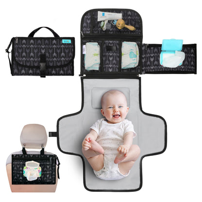 Kopi Baby Portable Diaper Changing Pad, Wipes Pocket, Classic Black Arrows