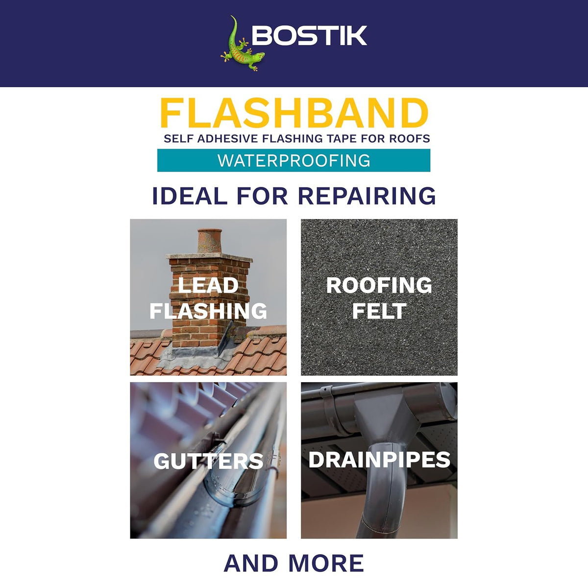 Bostik Flashband Self Adhesive Flashing Tape for Roofs Grey - 150mm x 10m