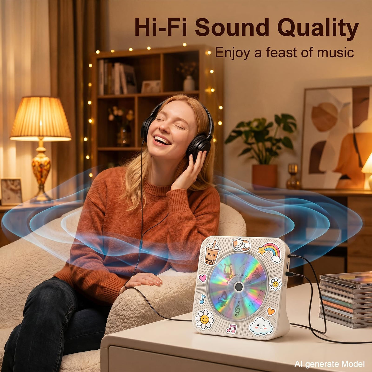 Gueray CD Player Portable Bluetooth Desktop CD Player for Home (Black)