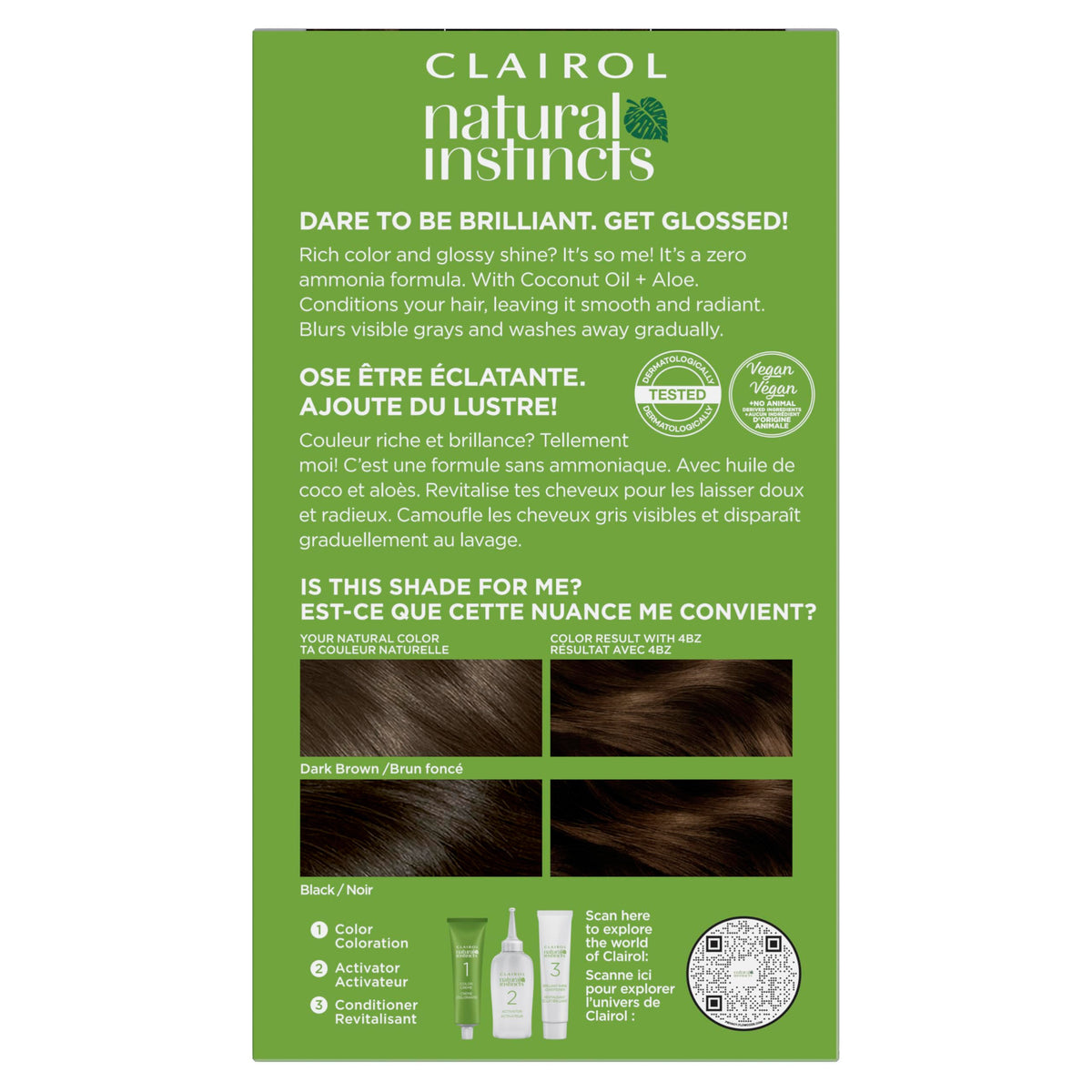 Clairol Natural Instincts Demi-Permanent Hair Dye, 4 Dark Brown | 1 Pack