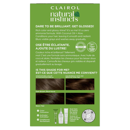 Clairol Natural Instincts Demi-Permanent Hair Dye, 4 Dark Brown | 1 Pack