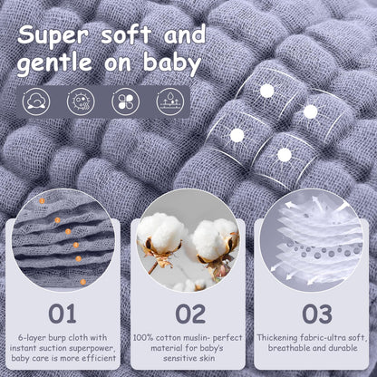 Looxii Muslin Baby Burp Cloths, Absorbent Brup Rags 6 Pack Set for Baby