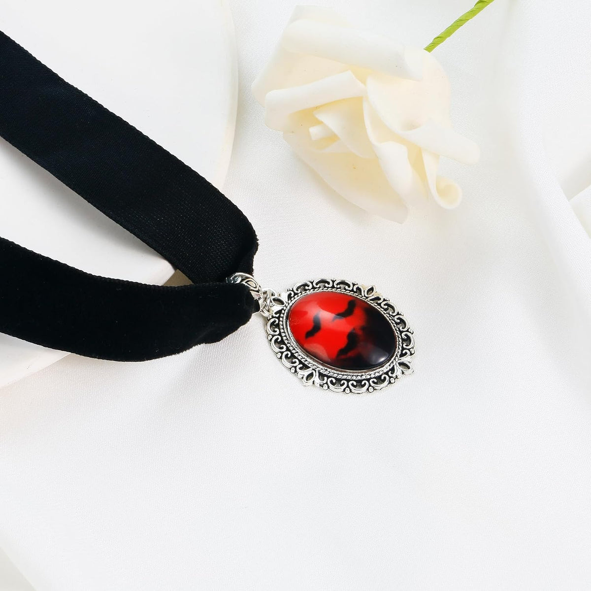 Halloween Heart Necklace for Women Vampire Raven Choker Necklace