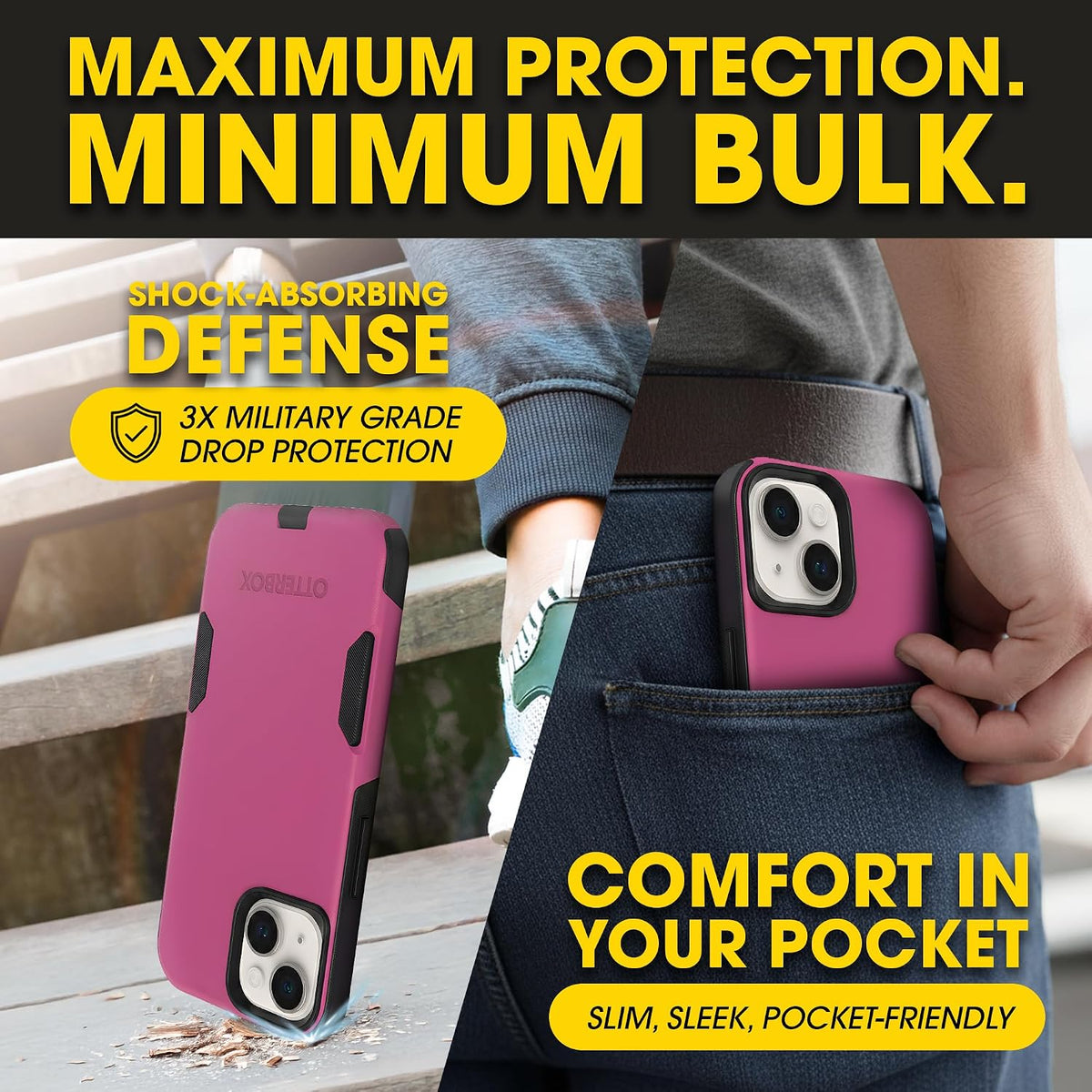 OtterBox iPhone 14 & iPhone 13 Commuter Series Case - BLACK , slim & tough, pocket-friendly, with port protection