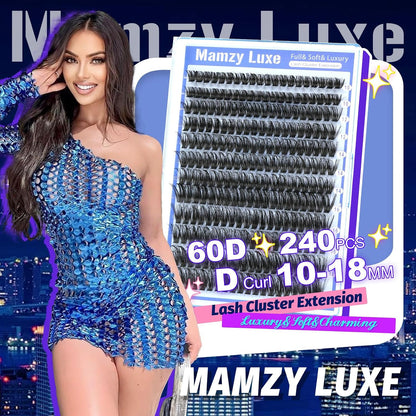 Lash Clusters Wispy 60D Eyelash Clusters 10-18mm Fluff Cluster Eyelash Extensions D Curl No Plastic Feel Individual Lashes Extension 240 Pcs Versatile False Eyelashes Clusters