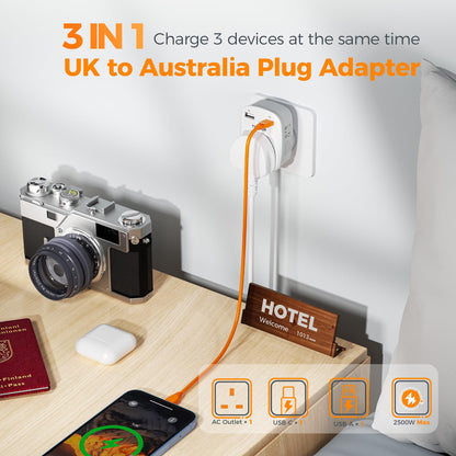 TESSAN UK to South Africa Plug Adapter, Type M Travel Adapter with USB C