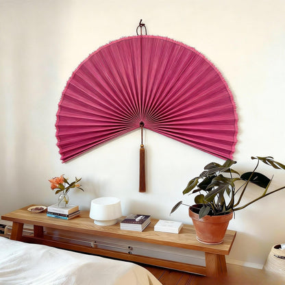 ChumDecor Bamboo Fan Wall Decor, Japanese Wall Fan, Red Brown 40 in