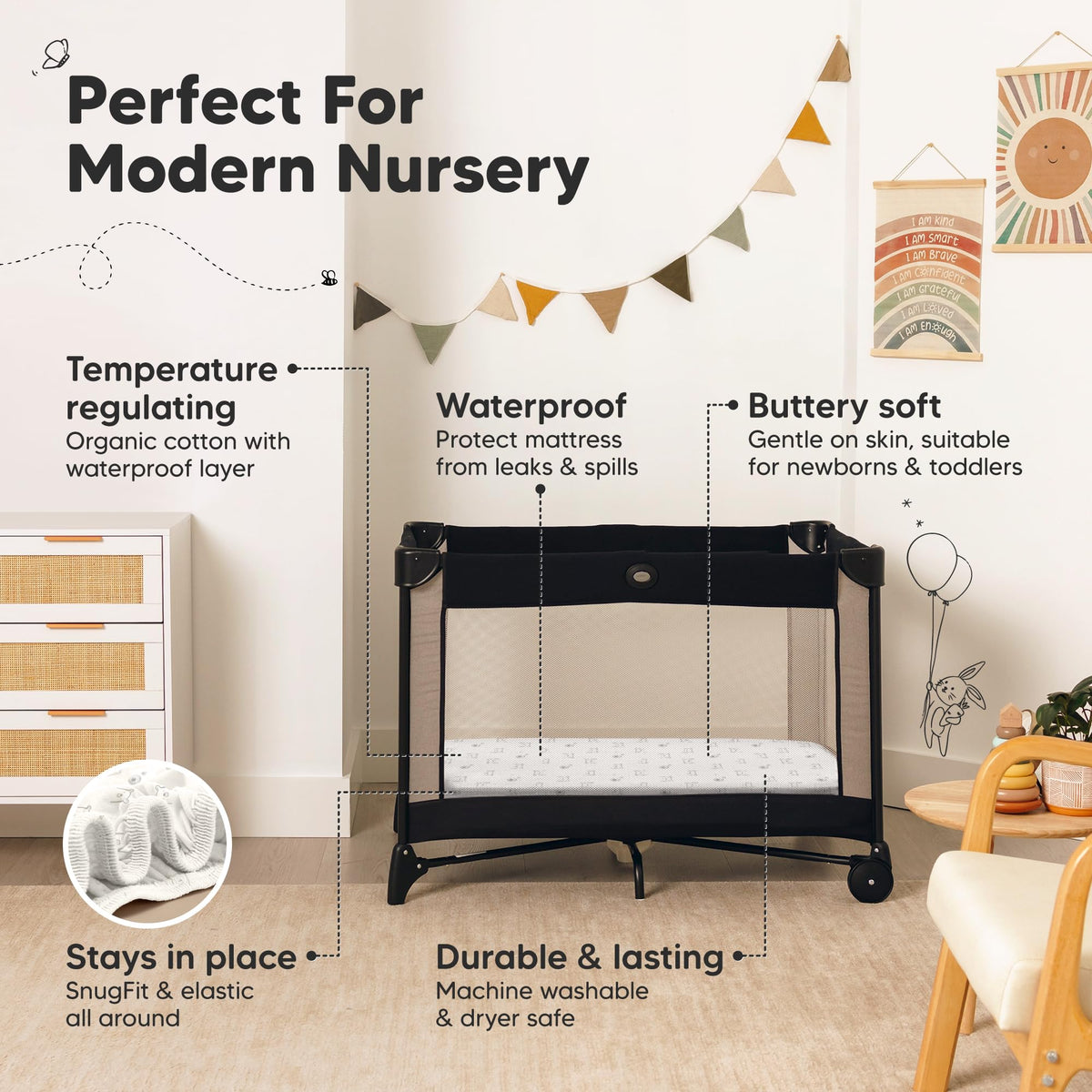 2pk Mini Crib Sheets Fitted 38x26 Pack N Play Mattress Sheet (Bumble Bear)