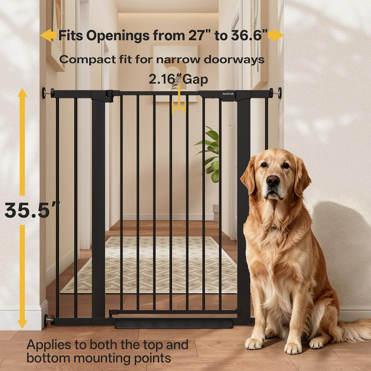 InnoTruth 27-36.6 in Wide Baby Gate for Stairs and Doorways, Black