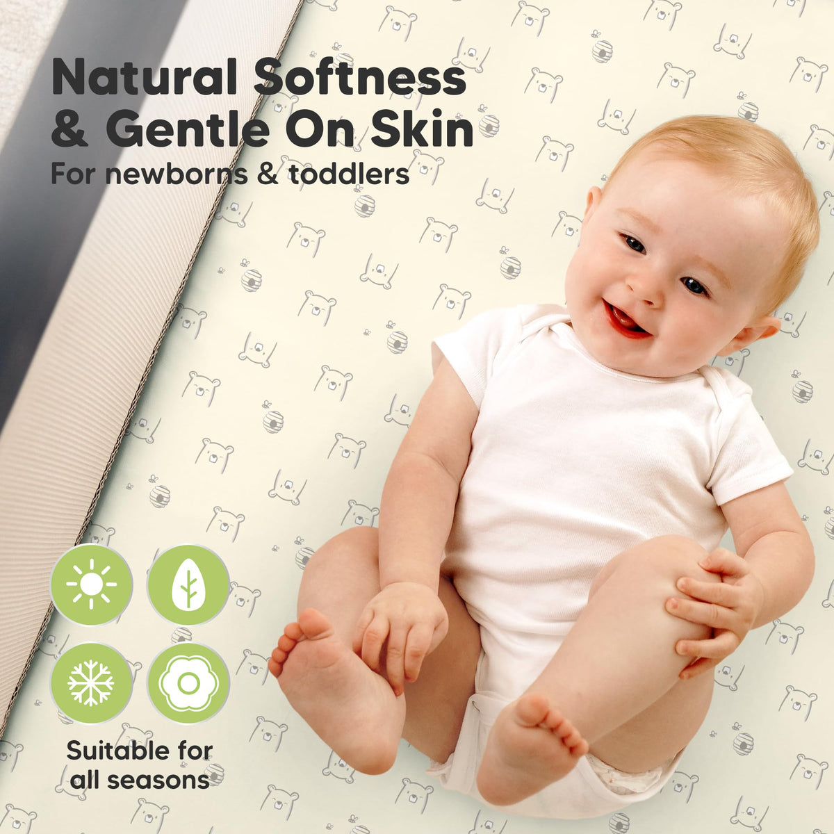 2pk Mini Crib Sheets Fitted 38x26 Pack N Play Mattress Sheet (Bumble Bear)