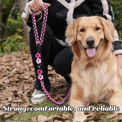5FT Braided Cotton Rope Leash for Small, Medium and Large Dogs, Red & White Twist