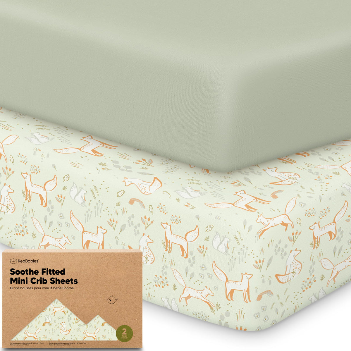2pk Mini Crib Sheets Fitted 38x26 Pack N Play Mattress Sheet (Bumble Bear)