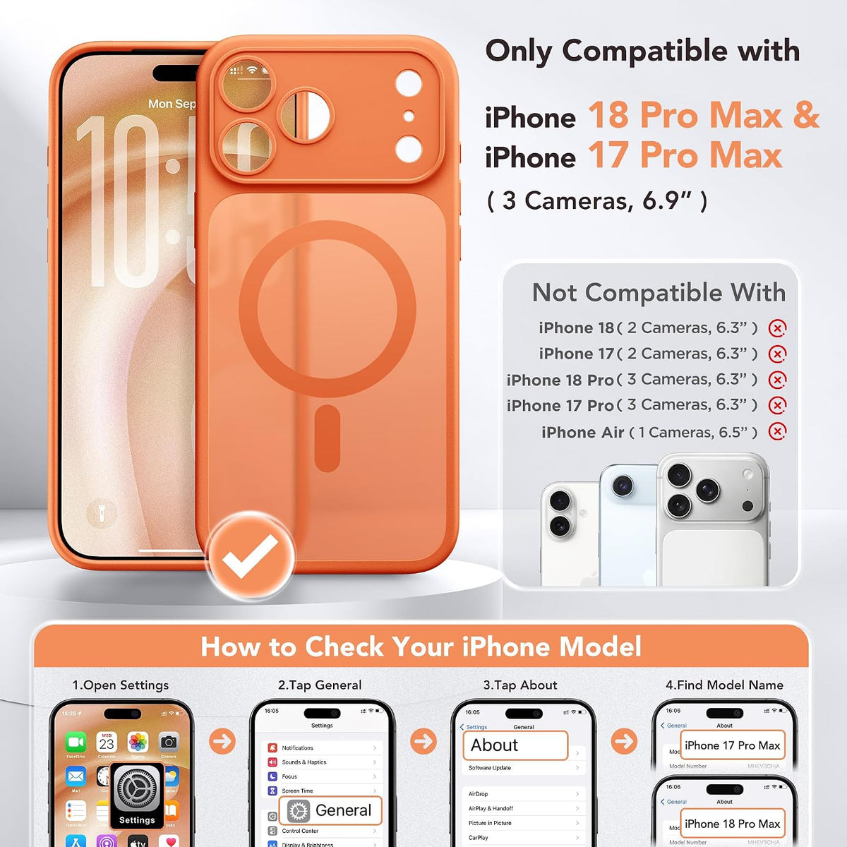 Magnetic Shockproof for iPhone 18 Pro & iPhone 17 Pro Case, Sunset Orange