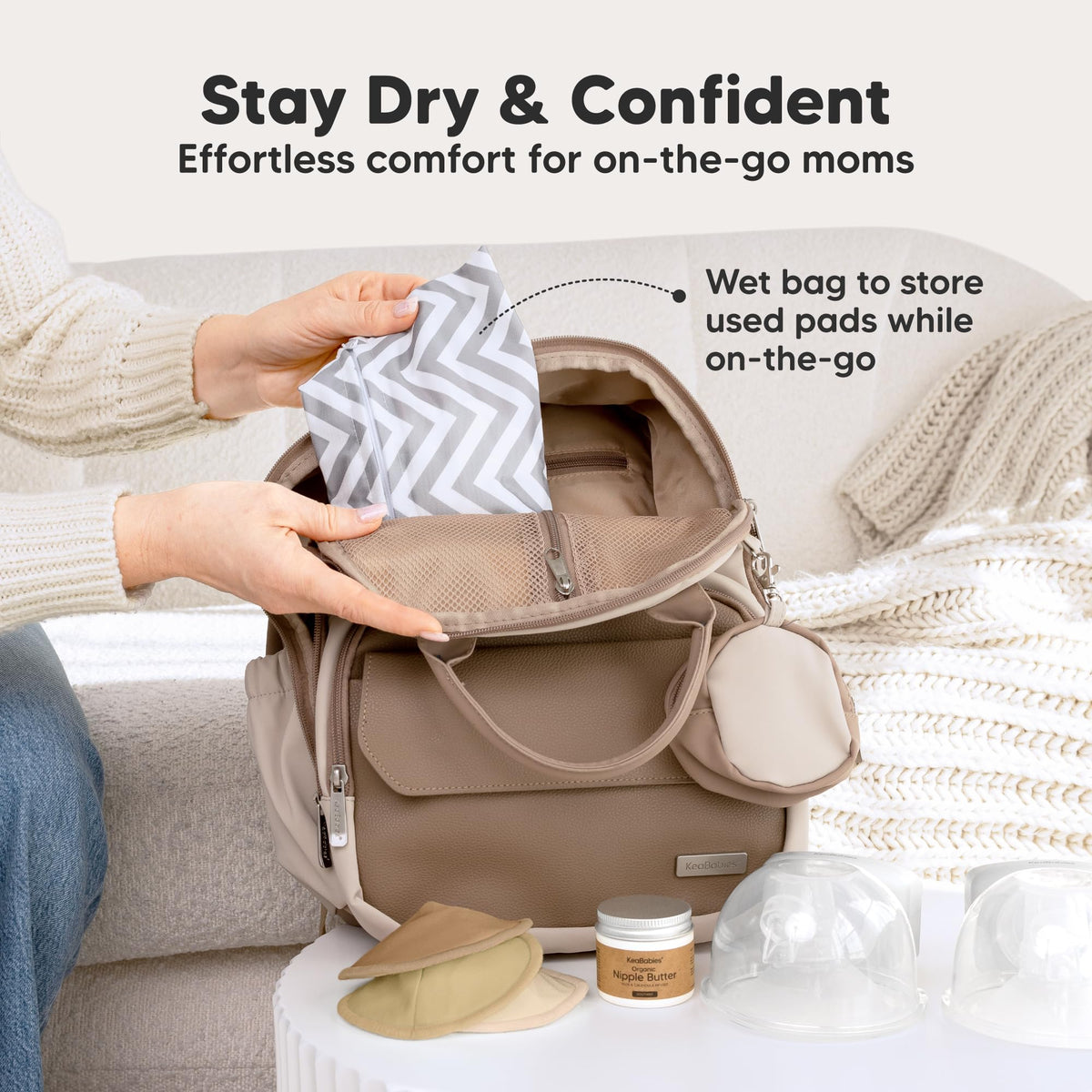 Organic Nursing Pads, 14 Washable Breast Pads,Wash Bag (Neutrals, XL 5.6")