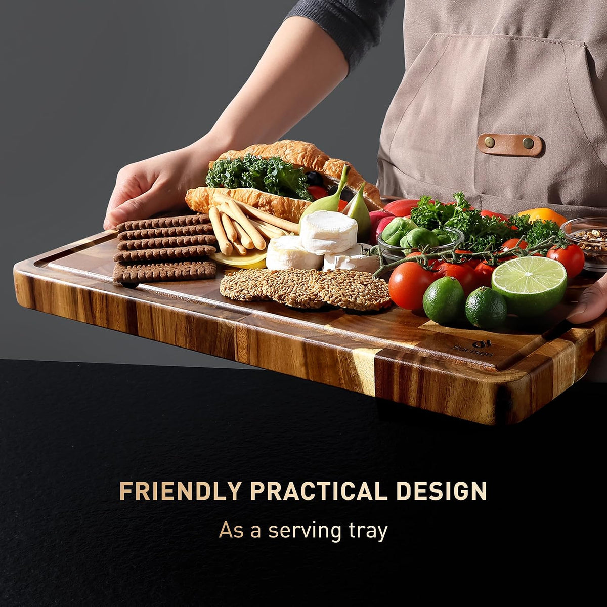 End Grain Cutting Board for Kitchen with Non-slip Feet, Acacia Wood