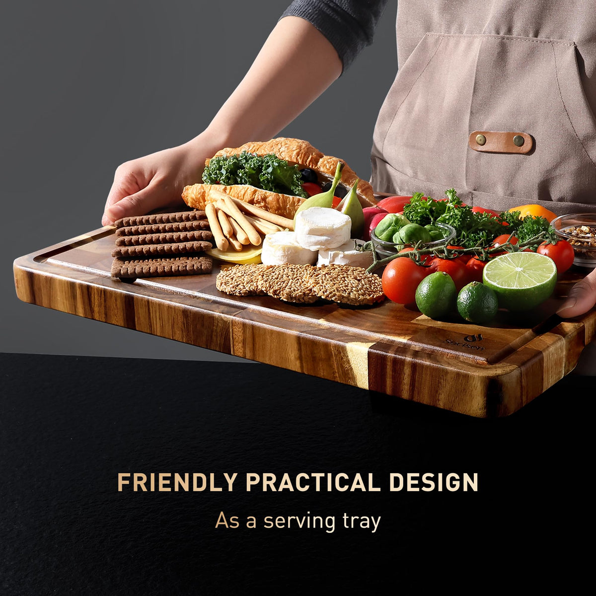 End Grain Cutting Board for Kitchen with Non-slip Feet, Acacia Wood