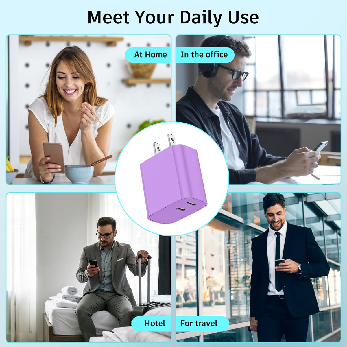 USB C Charger Block 3 Pack, Dual Port 20W Fast Wall Plug