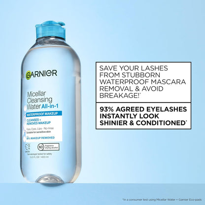 Garnier SkinActive Micellar Water For Waterproof Makeup, Facial Cleanser & Makeup Remover, 13.5 Fl Oz (400mL), 1 Count (Packaging May Vary)