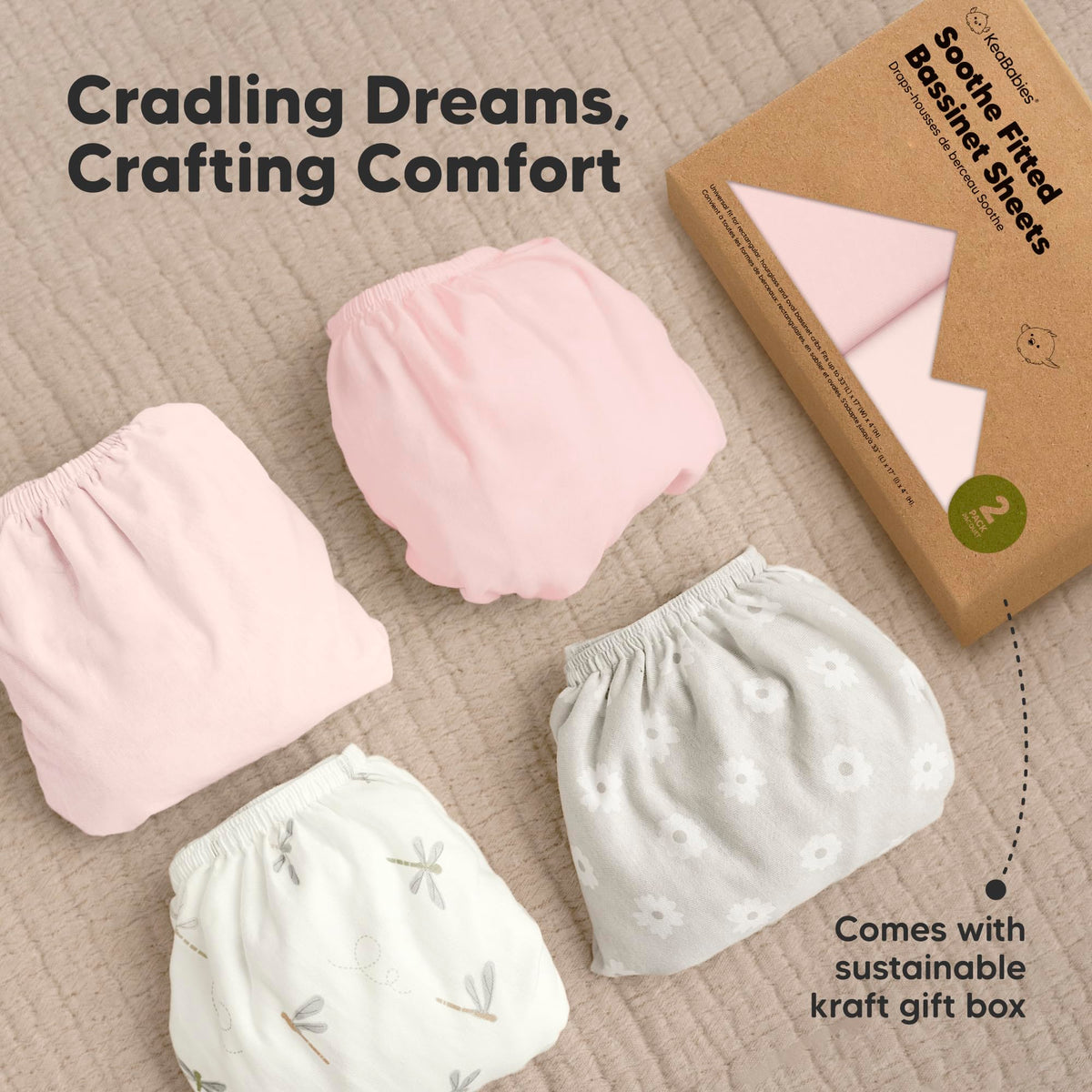 2pk Organic Baby Bassinet Sheets Boys, Girls, Fitted Sheet (Soft White)