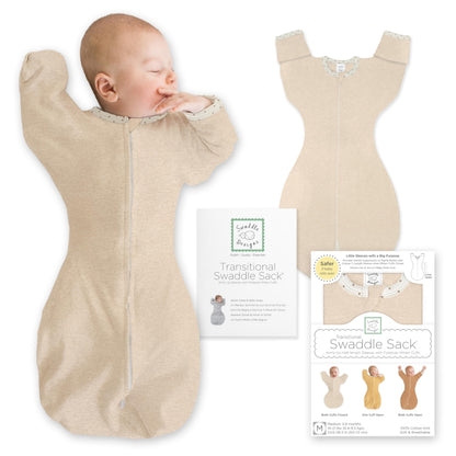 SwaddleDesigns Transitional Swaddle Sack, Cotton, Heathered Gray, 6-9mo