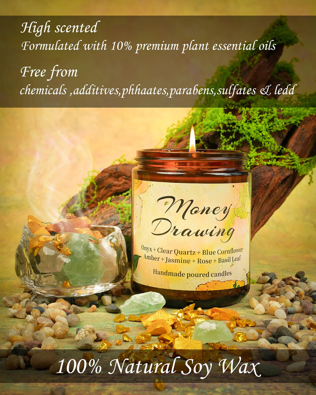 Healing Energy Candle, Negative Energy Cleansing,Soy Aromatherapy, Handmade Crystal Candle for Soothing.(Healing)