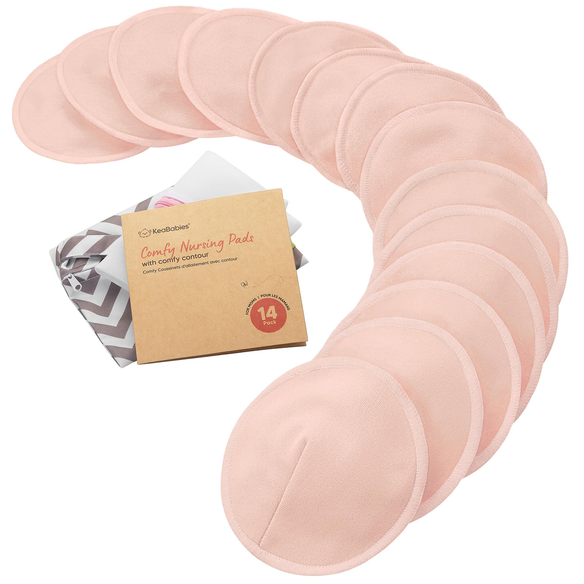 Organic Nursing Pads, 14 Washable Breast Pads,Wash Bag (Neutrals, XL 5.6")