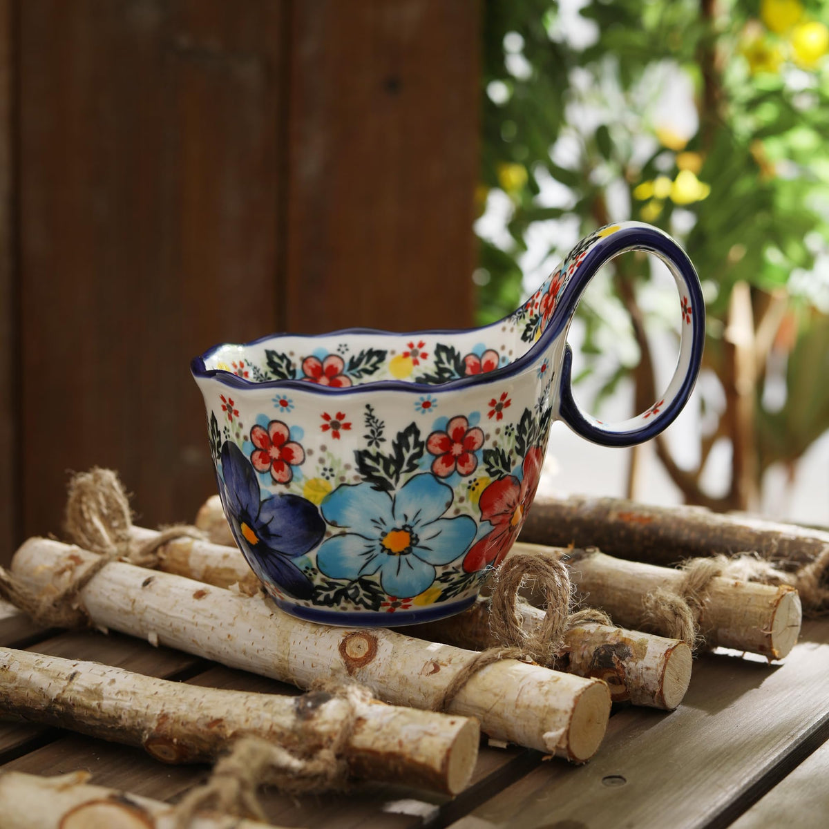 ALMA Handpainted Soup Bowl with Large Loop Handle,Easier Secure Grip