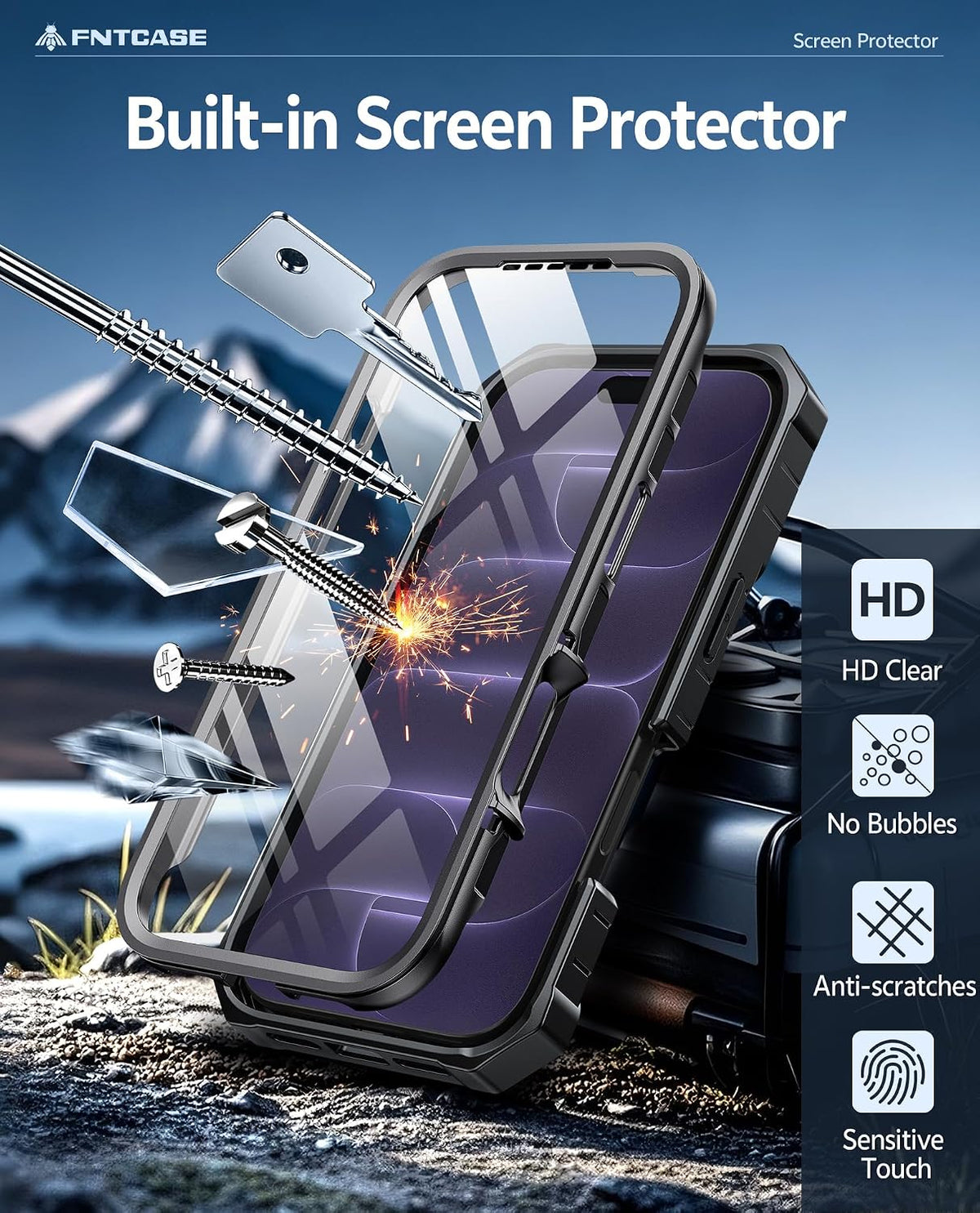 FNTCASE for iPhone 16 Case with Belt Clip and Built-in Screen Protector