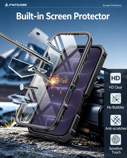 FNTCASE for iPhone 16 Case with Belt Clip and Built-in Screen Protector
