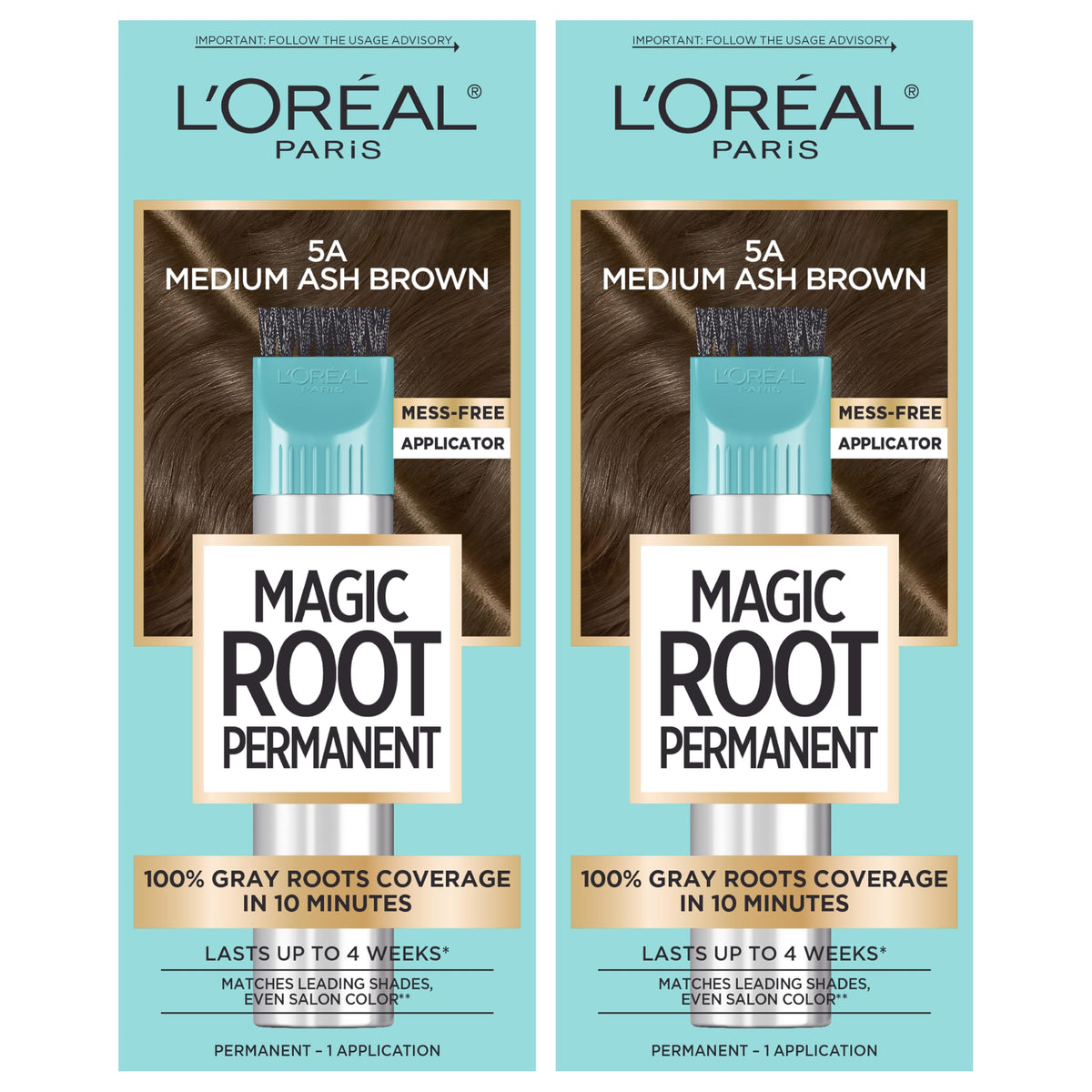 L'Oreal Paris Magic Root Permanent Hair Color Kit, 100% Gray Hair Coverage In Just 10 Minutes, Precision Brush Applicator for Seamless Application, 4 Dark Brown (1 Count)