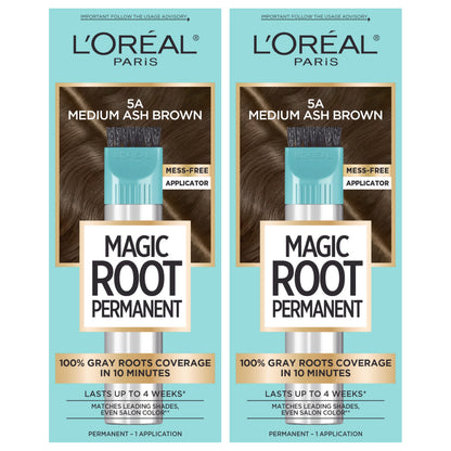 L'Oreal Paris Magic Root Permanent Hair Color Kit, 100% Gray Hair Coverage In Just 10 Minutes, Precision Brush Applicator for Seamless Application, 4 Dark Brown (1 Count)