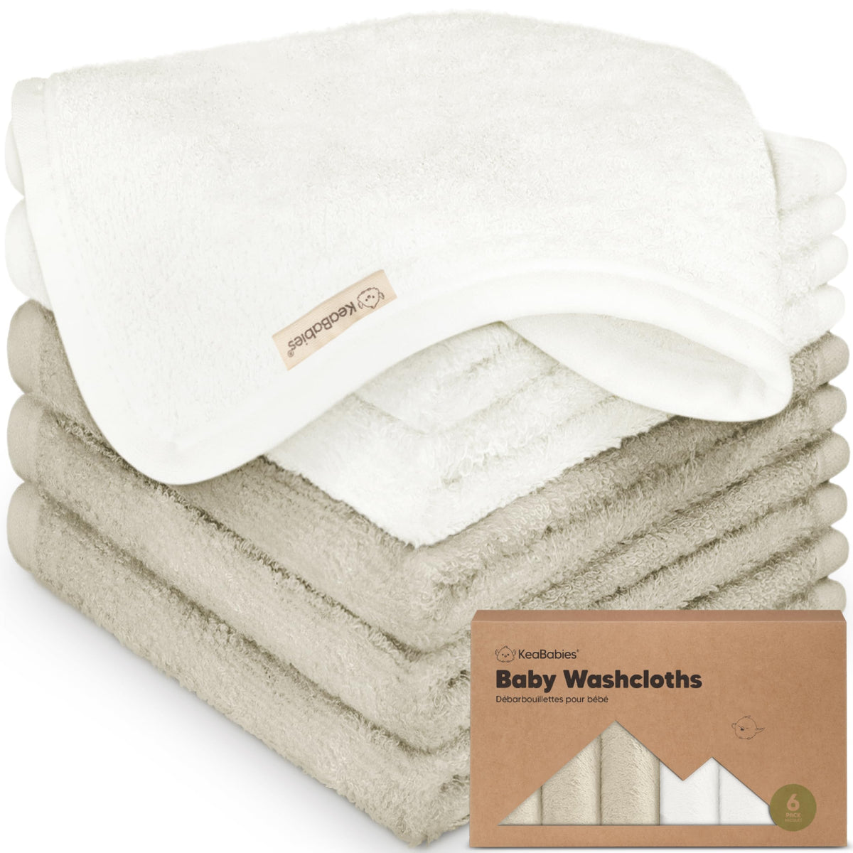 6-Pack Baby Washcloths, Soft Absorbent Washcloths for Face, Body (White)