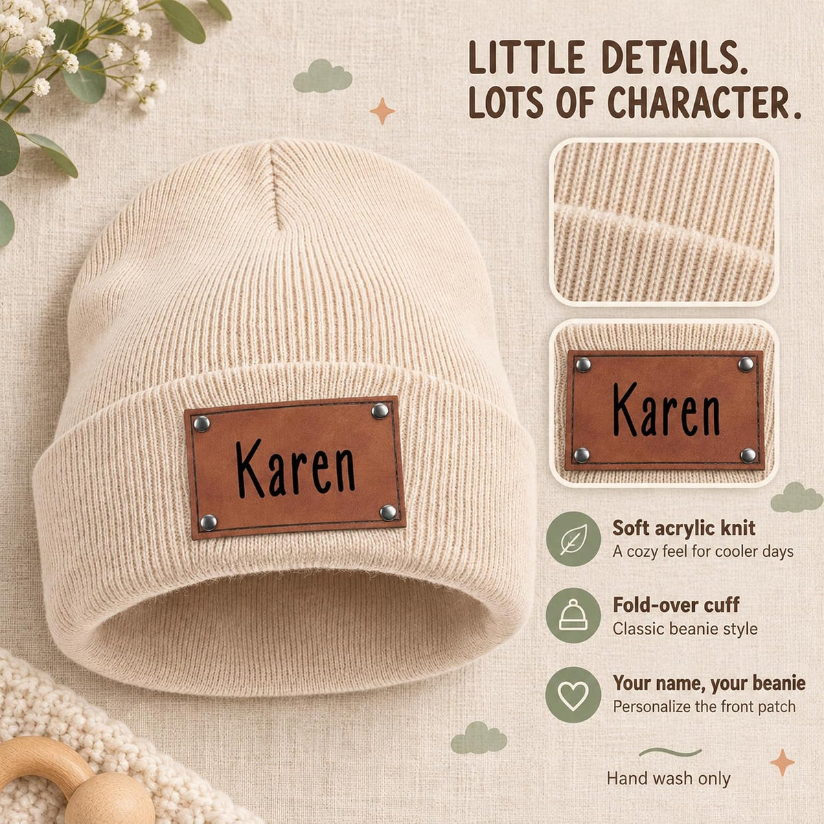 EDSG Personalized Baby Beanie Hat, Custom Winter Knit Name Hat for Newborn Infant Adult