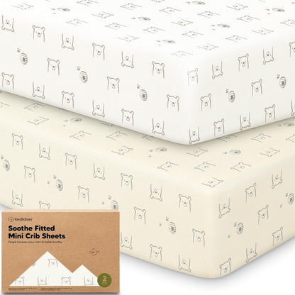 2pk Mini Crib Sheets Fitted 38x26 Pack N Play Mattress Sheet (Bumble Bear)